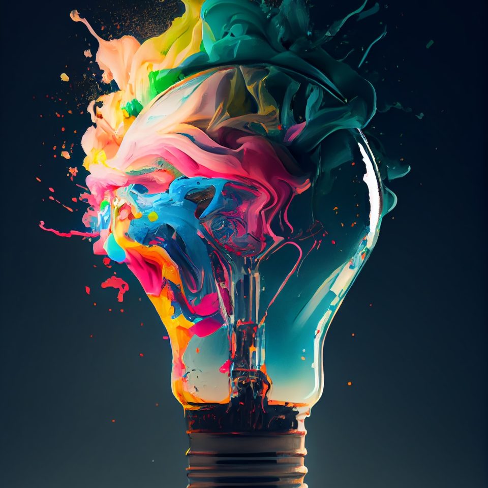 Creative light bulb abstract on glowing blue background ,generative AI